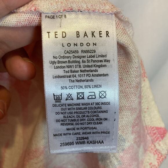 Ted Baker London Kashaa top Linen Padded Shoulder Floral Blouse Size 2 - Picture 7 of 10